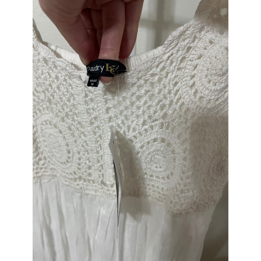 NWT Chaudry KC Boho Embroidered Tiered Maxi Dress White Medium - Picture 5 of 7